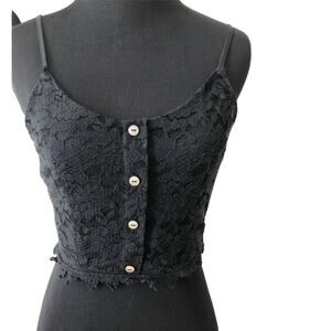 Paper Crane Black Lace Crop Top Front Gold Buttons Size Small